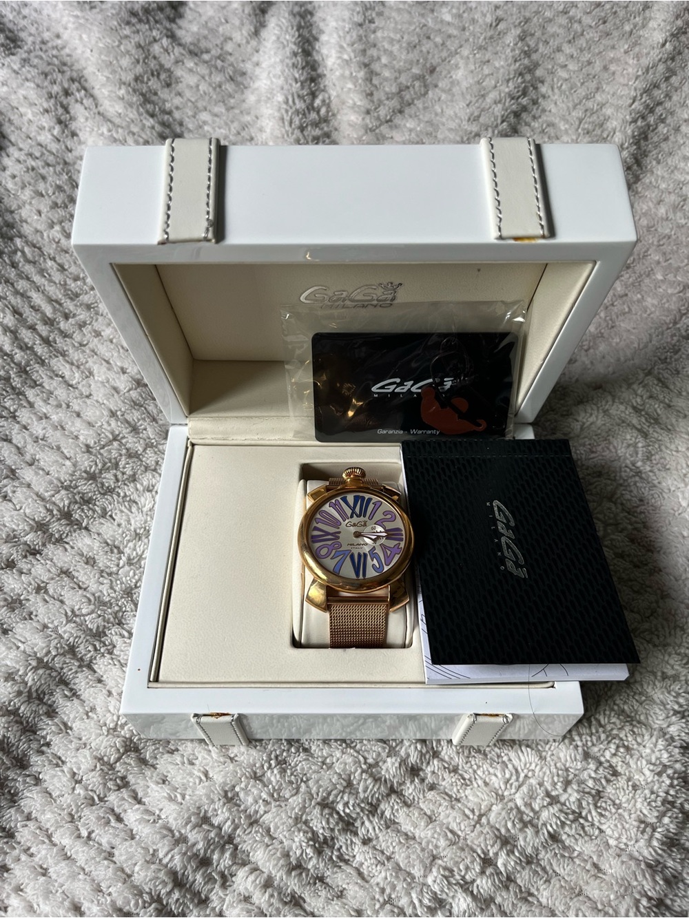 GaGà Milano Rose Gold-Tone 46mm Mesh Strap Watch with Purple Numerals